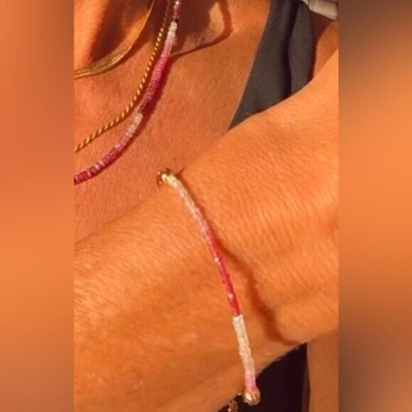 Gorgeous GENIUINE Ruby Jewelry Set Beaded Necklace & Bracelet Non Tarnish Gold - Picture 9 of 14